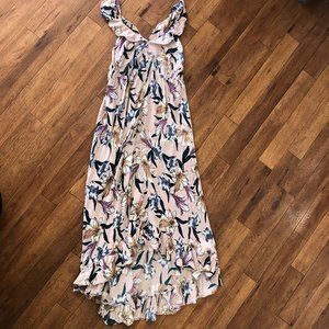 O'Neill Chloe Blush Pink Floral Maxi High low off the shoulder dress